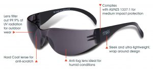 General Purpose Safety Sunglasses wrap-around style - for more info go to glovesupplies.com.au